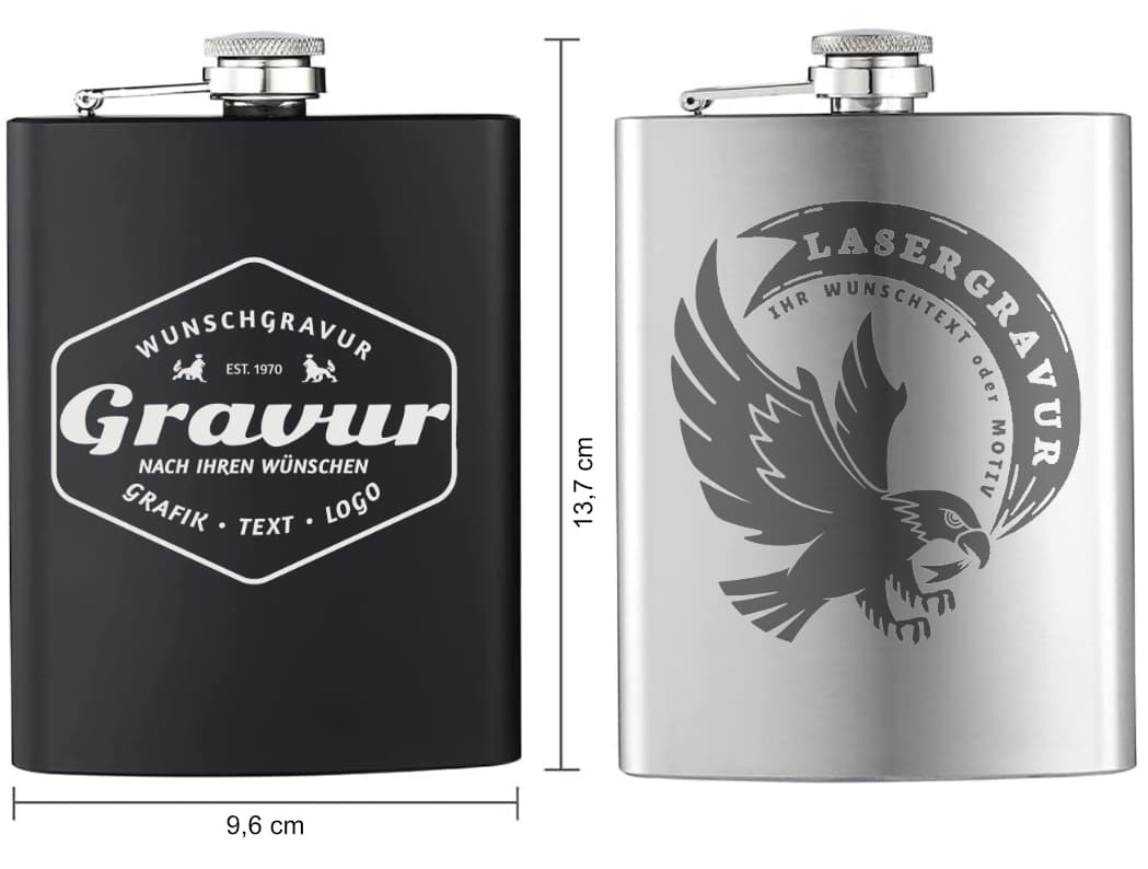 LASERGRAVUR mit zwei Flachmänner